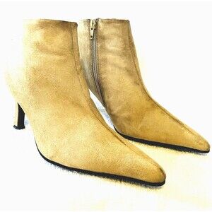 Manfield UK Suede Ankle Boots Pointy High Heel 6.5 Tan Zipper Preppy Hippie Boho